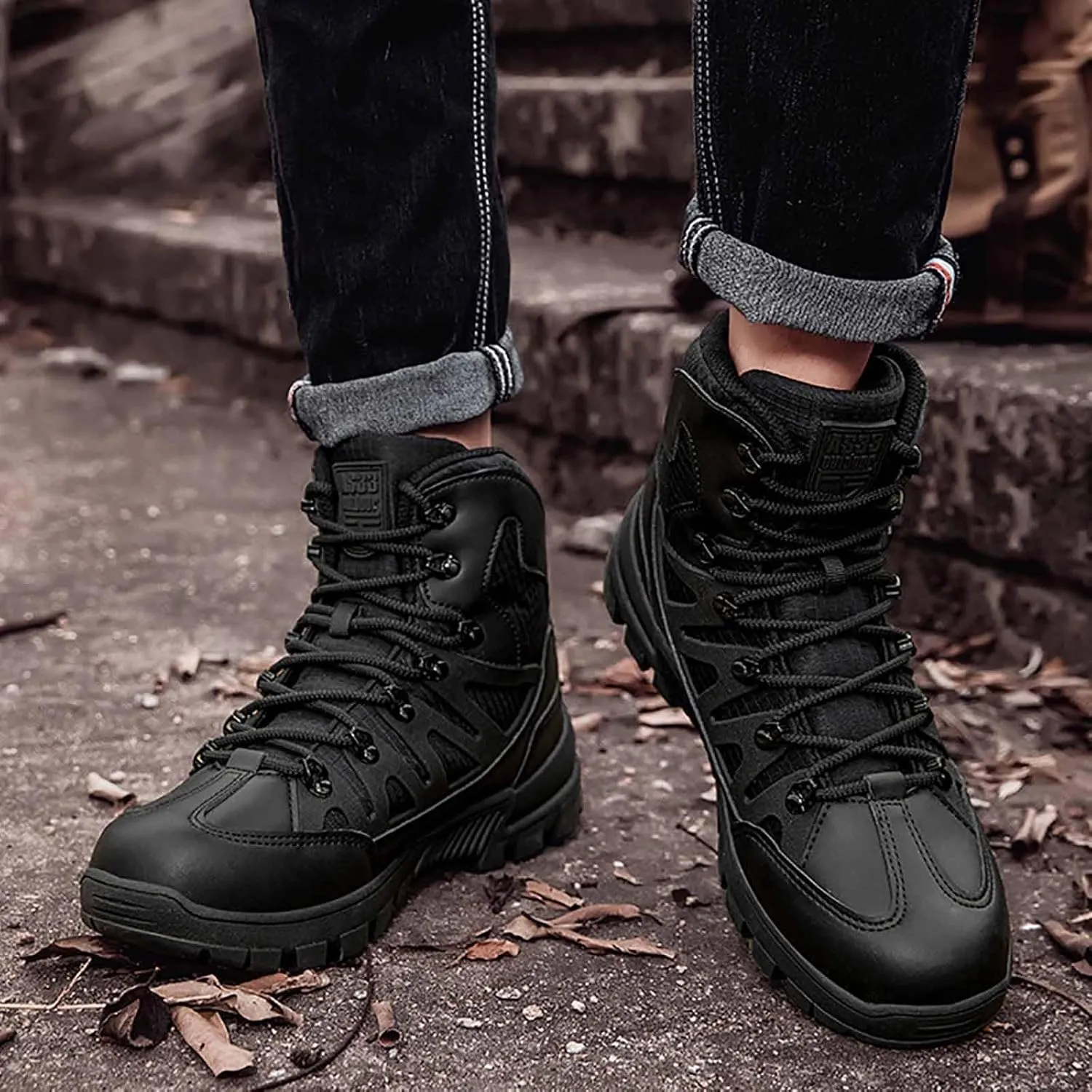 Tactical Combat Boots for Men, Lightweight Military Boots Durable Army Combat Boots with Sports Socks Men's Outdoor Waterproof Hiking Work Boots