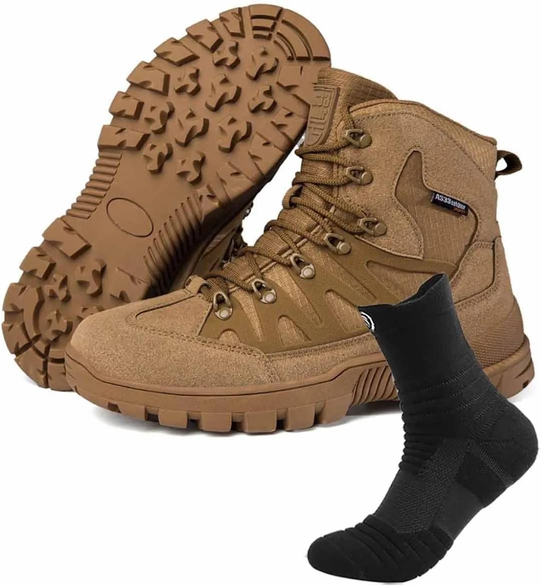Tactical Combat Boots for Men, Lightweight Military Boots Durable Army Combat Boots with Sports Socks Men's Outdoor Waterproof Hiking Work Boots