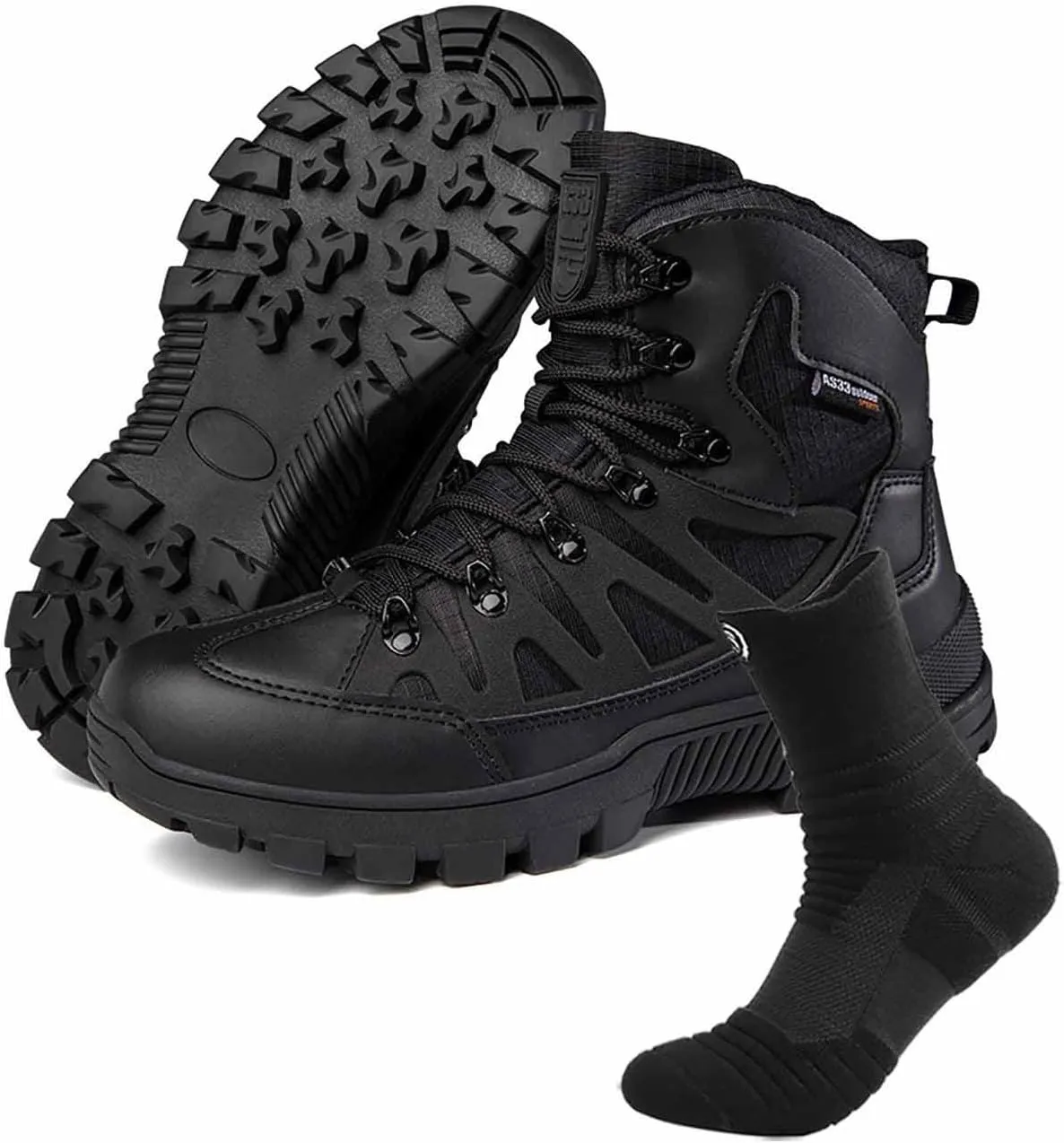 Tactical Combat Boots for Men, Lightweight Military Boots Durable Army Combat Boots with Sports Socks Men's Outdoor Waterproof Hiking Work Boots