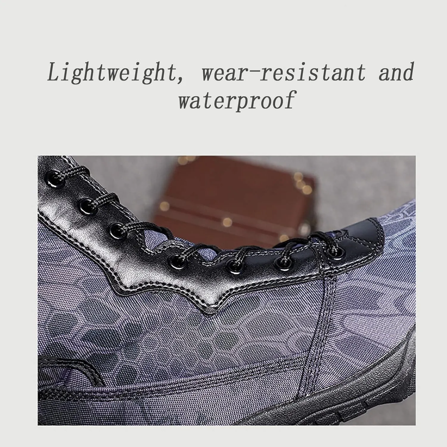 Tactical Combat Shoes for Men, Spring Summer Waterproof Soft and Comfort Breathable Woodland Camo Tactical Boots, for Outdoor Durable Rubber Sole Hiking Shoes