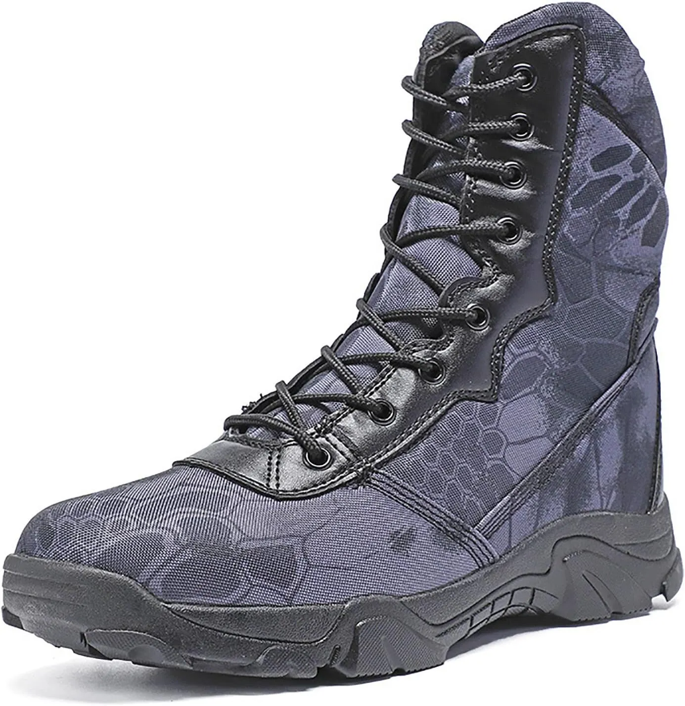 Tactical Combat Shoes for Men, Spring Summer Waterproof Soft and Comfort Breathable Woodland Camo Tactical Boots, for Outdoor Durable Rubber Sole Hiking Shoes