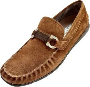 TASBY Medium Gancini Brown Suede Leather Dress Drivers Loafers Men's(Salvatore