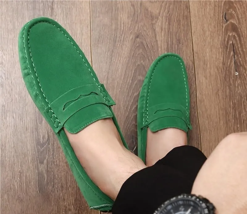 TAYGUM Loafers for Men Round Toe Suede Vamp Penny Driving Loafers Slip Resistant Flat Heel Comfortable Wedding Walking Slip-on