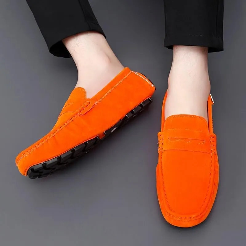 TAYGUM Loafers for Men Round Toe Suede Vamp Penny Driving Loafers Slip Resistant Flat Heel Comfortable Wedding Walking Slip-on
