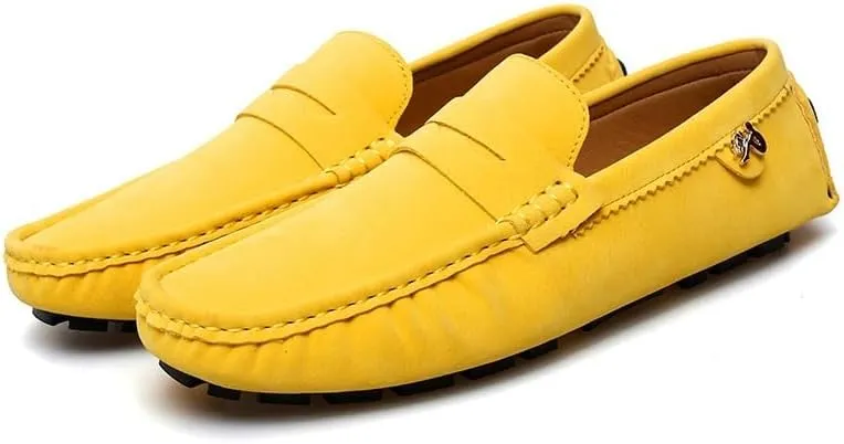 TAYGUM Loafers for Men Round Toe Suede Vamp Penny Driving Loafers Slip Resistant Flat Heel Comfortable Wedding Walking Slip-on