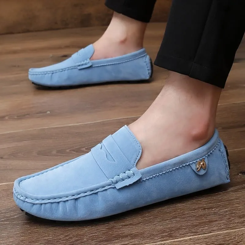 TAYGUM Loafers for Men Round Toe Suede Vamp Penny Driving Loafers Slip Resistant Flat Heel Comfortable Wedding Walking Slip-on