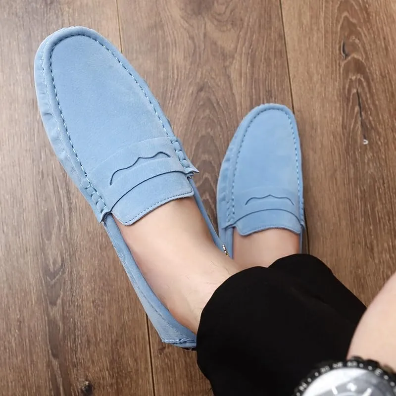 TAYGUM Loafers for Men Round Toe Suede Vamp Penny Driving Loafers Slip Resistant Flat Heel Comfortable Wedding Walking Slip-on