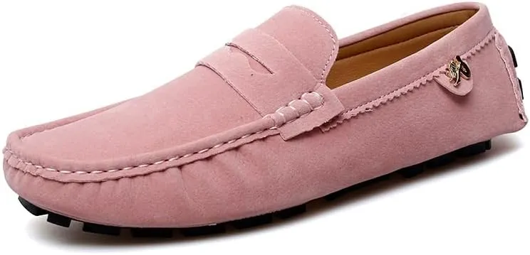 TAYGUM Loafers for Men Round Toe Suede Vamp Penny Driving Loafers Slip Resistant Flat Heel Comfortable Wedding Walking Slip-on