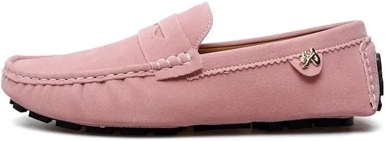 TAYGUM Loafers for Men Round Toe Suede Vamp Penny Driving Loafers Slip Resistant Flat Heel Comfortable Wedding Walking Slip-on