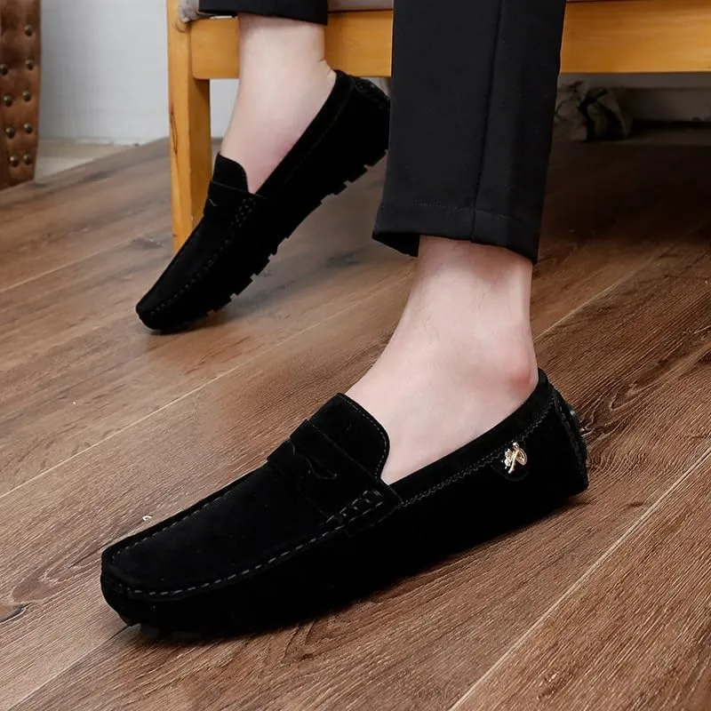 TAYGUM Loafers for Men Round Toe Suede Vamp Penny Driving Loafers Slip Resistant Flat Heel Comfortable Wedding Walking Slip-on