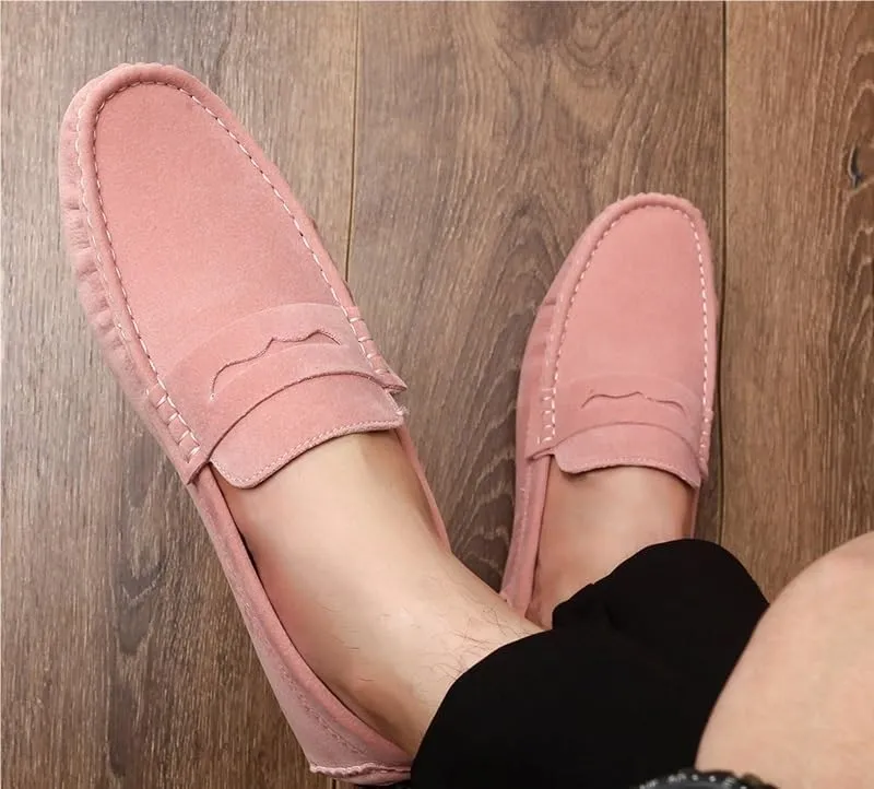 TAYGUM Loafers for Men Round Toe Suede Vamp Penny Driving Loafers Slip Resistant Flat Heel Comfortable Wedding Walking Slip-on
