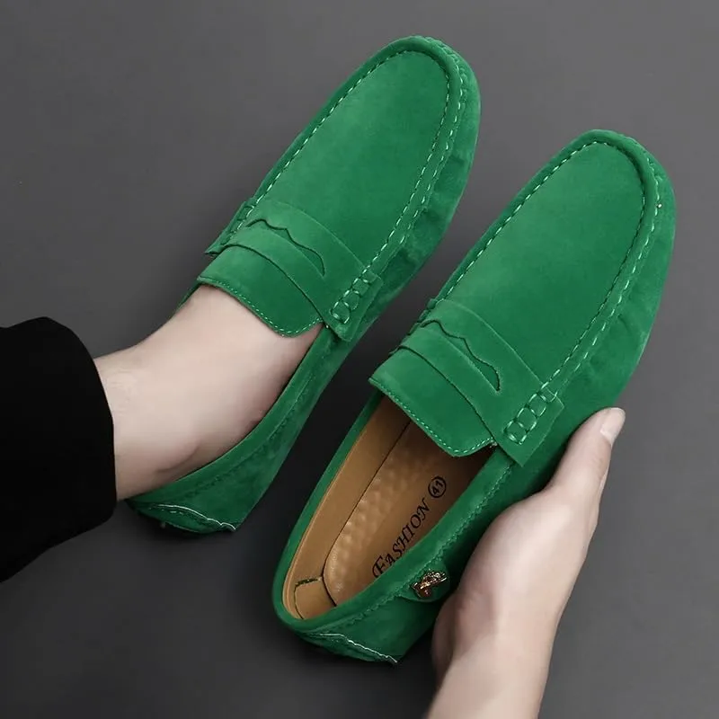 TAYGUM Loafers for Men Round Toe Suede Vamp Penny Driving Loafers Slip Resistant Flat Heel Comfortable Wedding Walking Slip-on