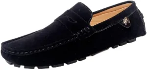 TAYGUM Loafers for Men Round Toe Suede Vamp Penny Driving Loafers Slip Resistant Flat Heel Comfortable Wedding Walking Slip-on