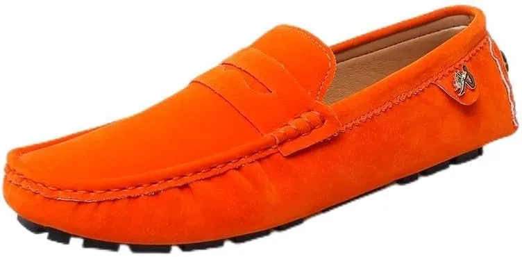 TAYGUM Loafers for Men Round Toe Suede Vamp Penny Driving Loafers Slip Resistant Flat Heel Comfortable Wedding Walking Slip-on