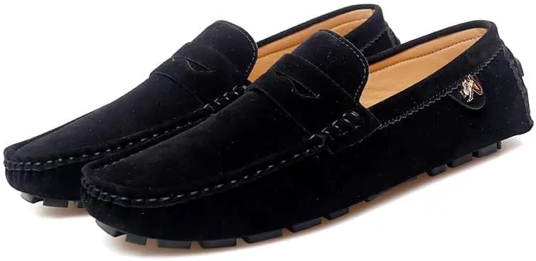 TAYGUM Loafers for Men Round Toe Suede Vamp Penny Driving Loafers Slip Resistant Flat Heel Comfortable Wedding Walking Slip-on