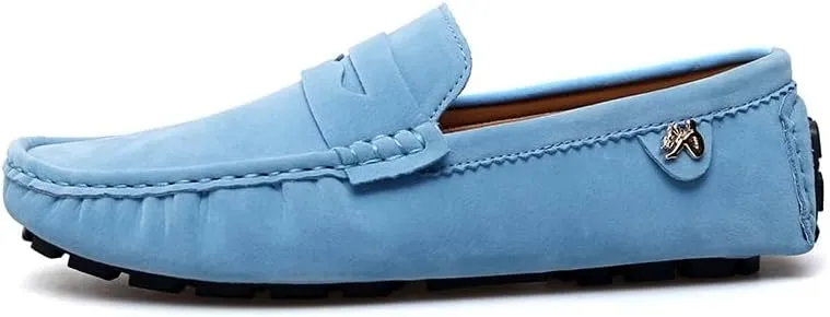 TAYGUM Loafers for Men Round Toe Suede Vamp Penny Driving Loafers Slip Resistant Flat Heel Comfortable Wedding Walking Slip-on