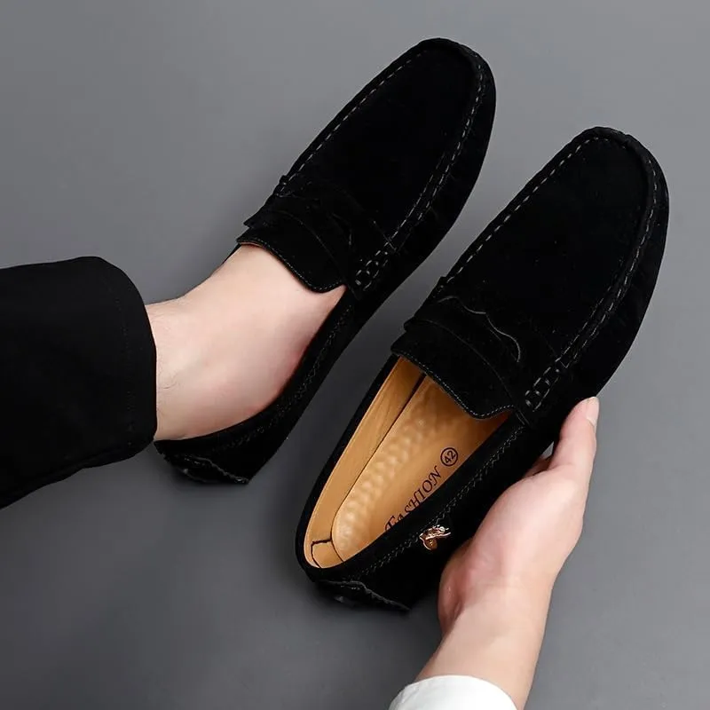 TAYGUM Loafers for Men Round Toe Suede Vamp Penny Driving Loafers Slip Resistant Flat Heel Comfortable Wedding Walking Slip-on