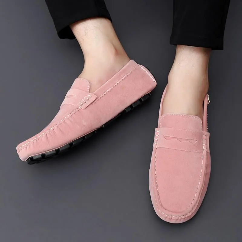 TAYGUM Loafers for Men Round Toe Suede Vamp Penny Driving Loafers Slip Resistant Flat Heel Comfortable Wedding Walking Slip-on