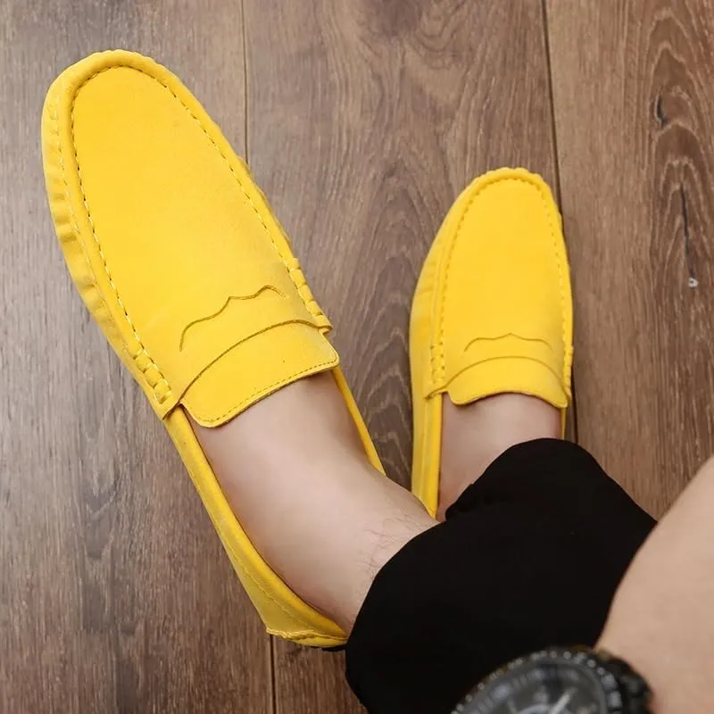 TAYGUM Loafers for Men Round Toe Suede Vamp Penny Driving Loafers Slip Resistant Flat Heel Comfortable Wedding Walking Slip-on