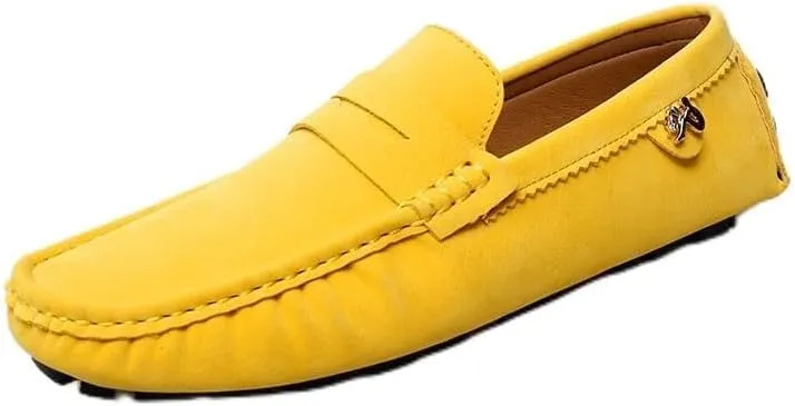 TAYGUM Loafers for Men Round Toe Suede Vamp Penny Driving Loafers Slip Resistant Flat Heel Comfortable Wedding Walking Slip-on