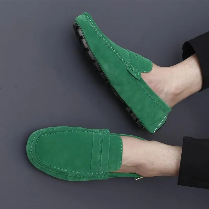 TAYGUM Loafers for Men Round Toe Suede Vamp Penny Driving Loafers Slip Resistant Flat Heel Comfortable Wedding Walking Slip-on