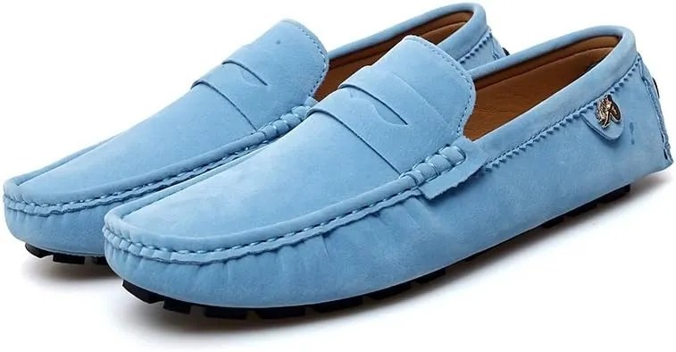 TAYGUM Loafers for Men Round Toe Suede Vamp Penny Driving Loafers Slip Resistant Flat Heel Comfortable Wedding Walking Slip-on