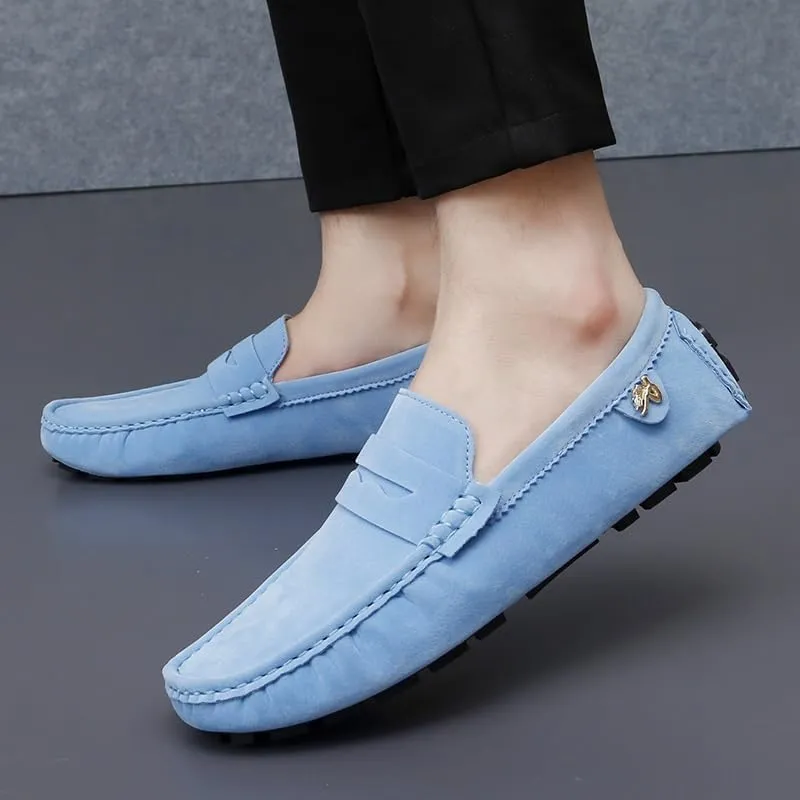 TAYGUM Loafers for Men Round Toe Suede Vamp Penny Driving Loafers Slip Resistant Flat Heel Comfortable Wedding Walking Slip-on