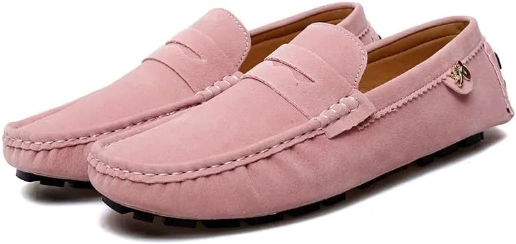 TAYGUM Loafers for Men Round Toe Suede Vamp Penny Driving Loafers Slip Resistant Flat Heel Comfortable Wedding Walking Slip-on