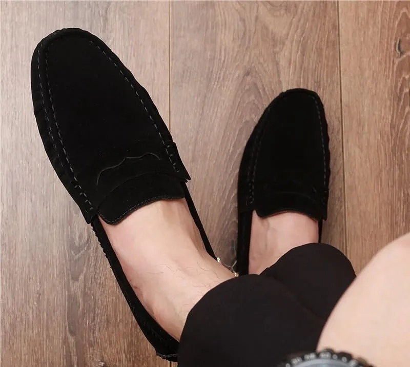 TAYGUM Loafers for Men Round Toe Suede Vamp Penny Driving Loafers Slip Resistant Flat Heel Comfortable Wedding Walking Slip-on