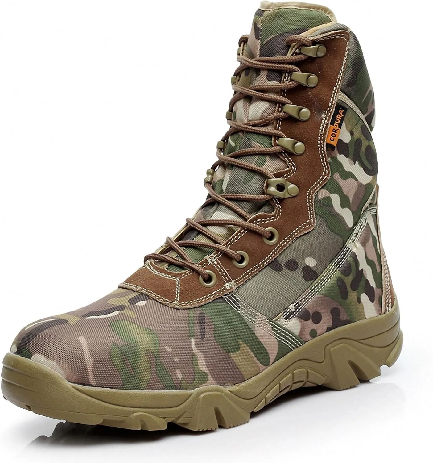 Tebapi Men Military Tactical Boots Backpacking Outdoor Hiking Camping Climbing Trekking Camouflage Ankle Boot Army Shoes Combat Waterproof Side Zipper