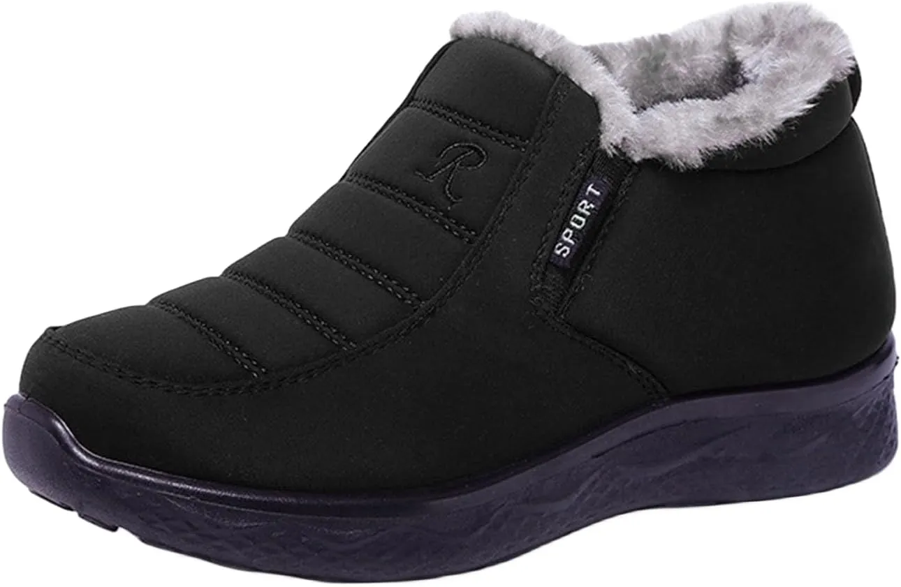 Thatrich Womens Winter Snow Boots Ankle Booties Warm Fur Lined Waterproof Insulated Slip On Shoes Anti-Slip Outdoor Sneaker