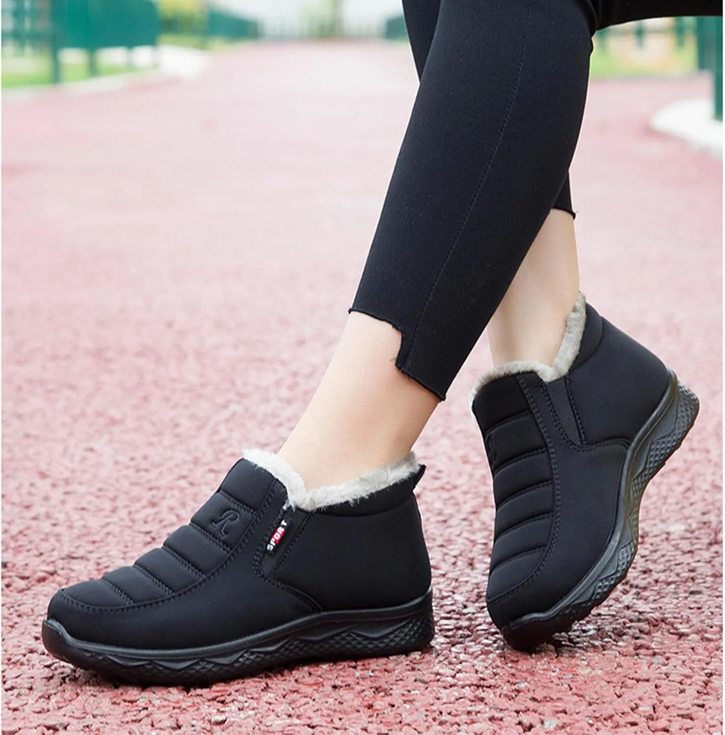 Thatrich Womens Winter Snow Boots Ankle Booties Warm Fur Lined Waterproof Insulated Slip On Shoes Anti-Slip Outdoor Sneaker
