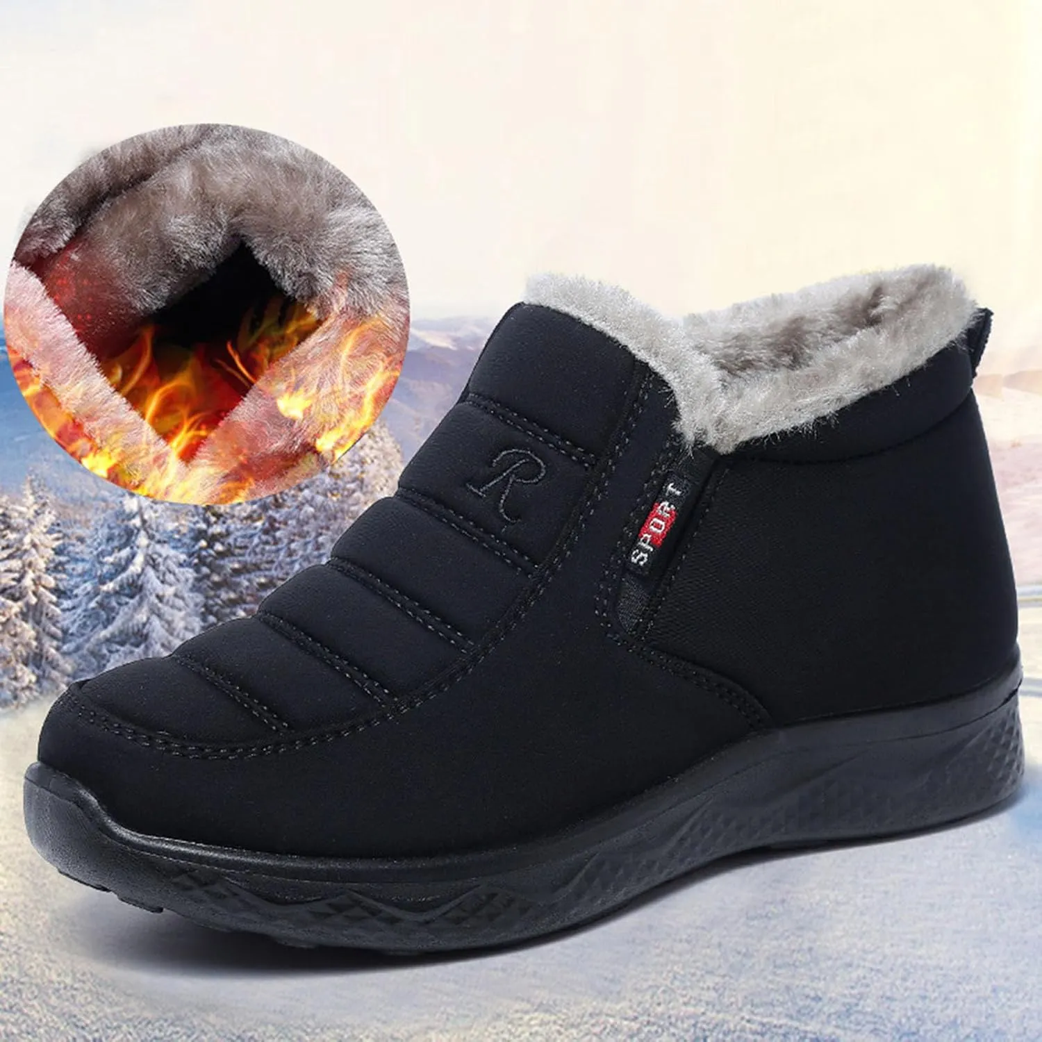 Thatrich Womens Winter Snow Boots Ankle Booties Warm Fur Lined Waterproof Insulated Slip On Shoes Anti-Slip Outdoor Sneaker