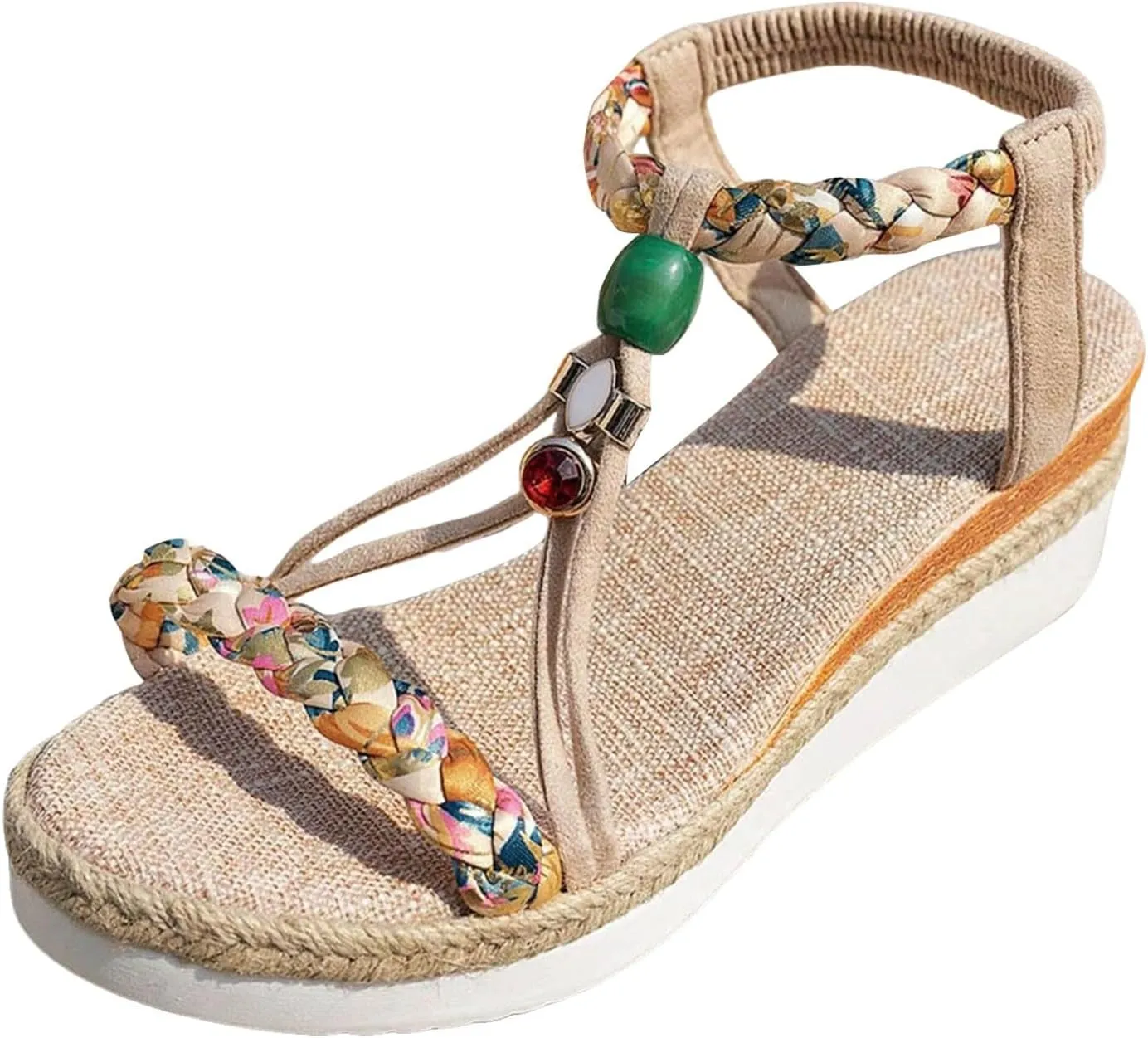 Thick Soled Wedge Heeled Women's Shoes Fashionable Casual Outerwear Rhinestone Decorated Bohemian Extra Wide Shoes Women