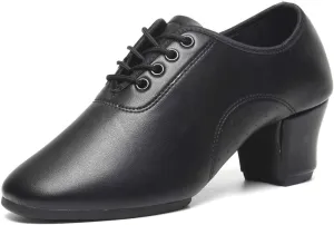 TINRYMX Women Latin Dance Practice Shoes Lace up Mid Heel Closed Toe Ballroom Modern Dance Shoes,WZSP701