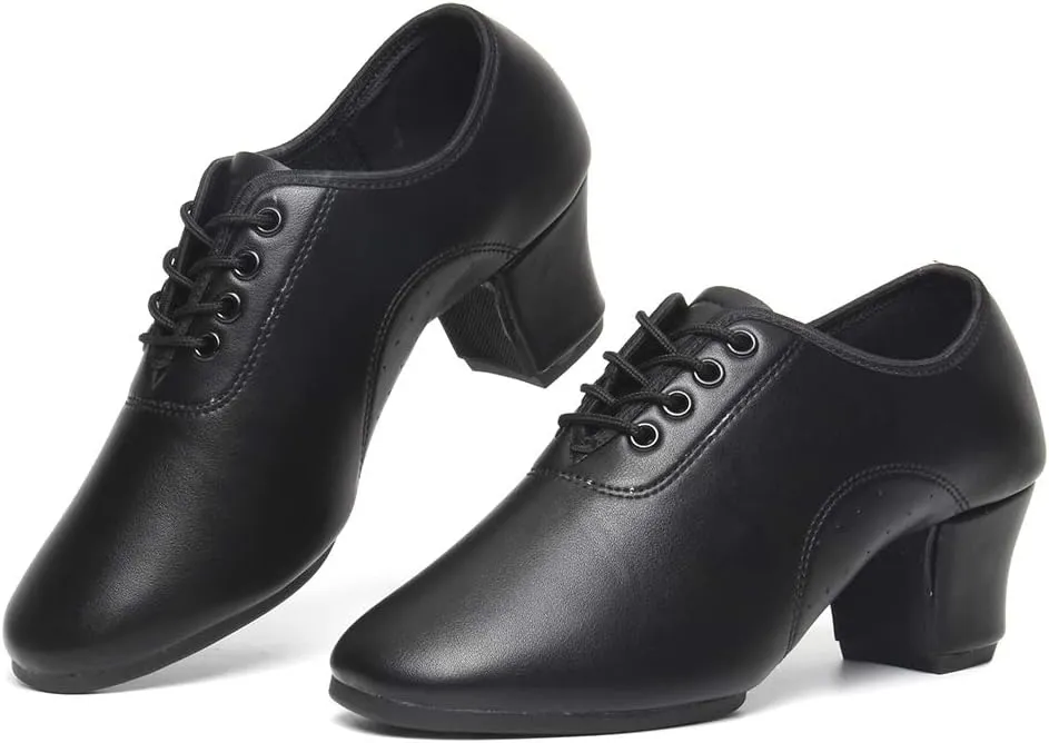 TINRYMX Women Latin Dance Practice Shoes Lace up Mid Heel Closed Toe Ballroom Modern Dance Shoes,WZSP701