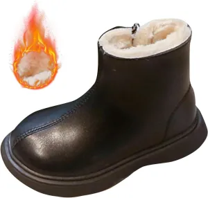 Toddler Fuzzy Snow Booties Side Zipper Leather Western Cowboy Shoes Kids Winter Warm Outdoor Ski Non Slip Boots Comfy