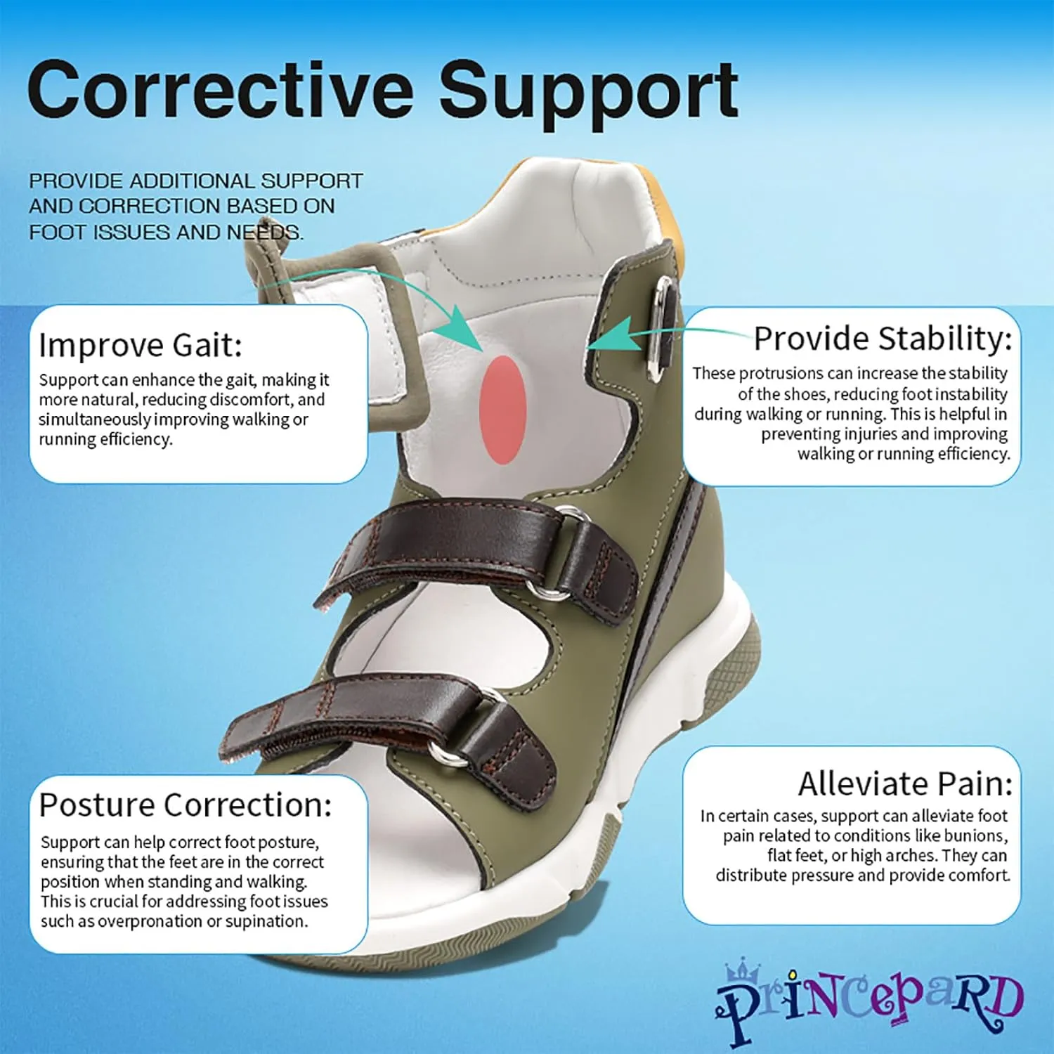 Toddlers Orthopedic Sandals with Arch and Ankle Support,High-top Corrective Shoes for Kids