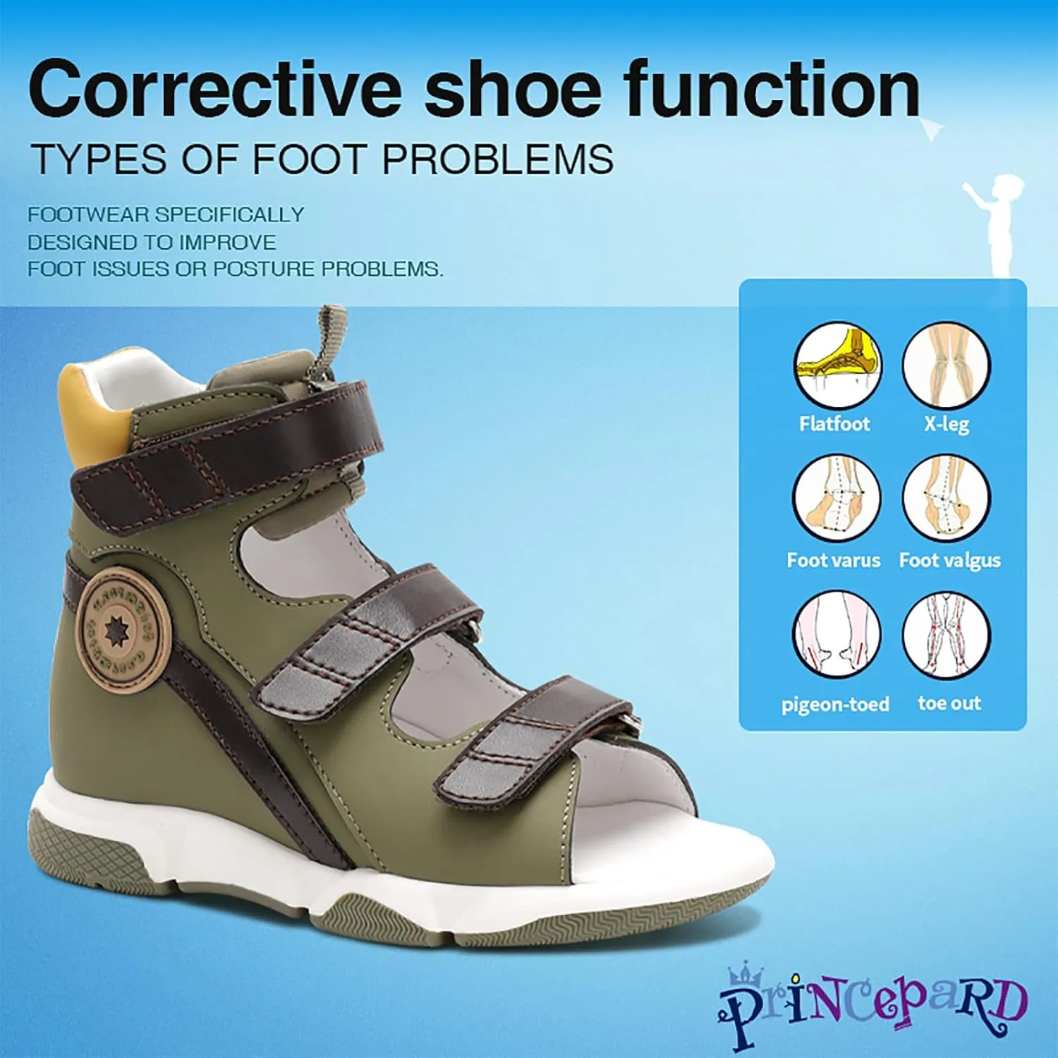 Toddlers Orthopedic Sandals with Arch and Ankle Support,High-top Corrective Shoes for Kids