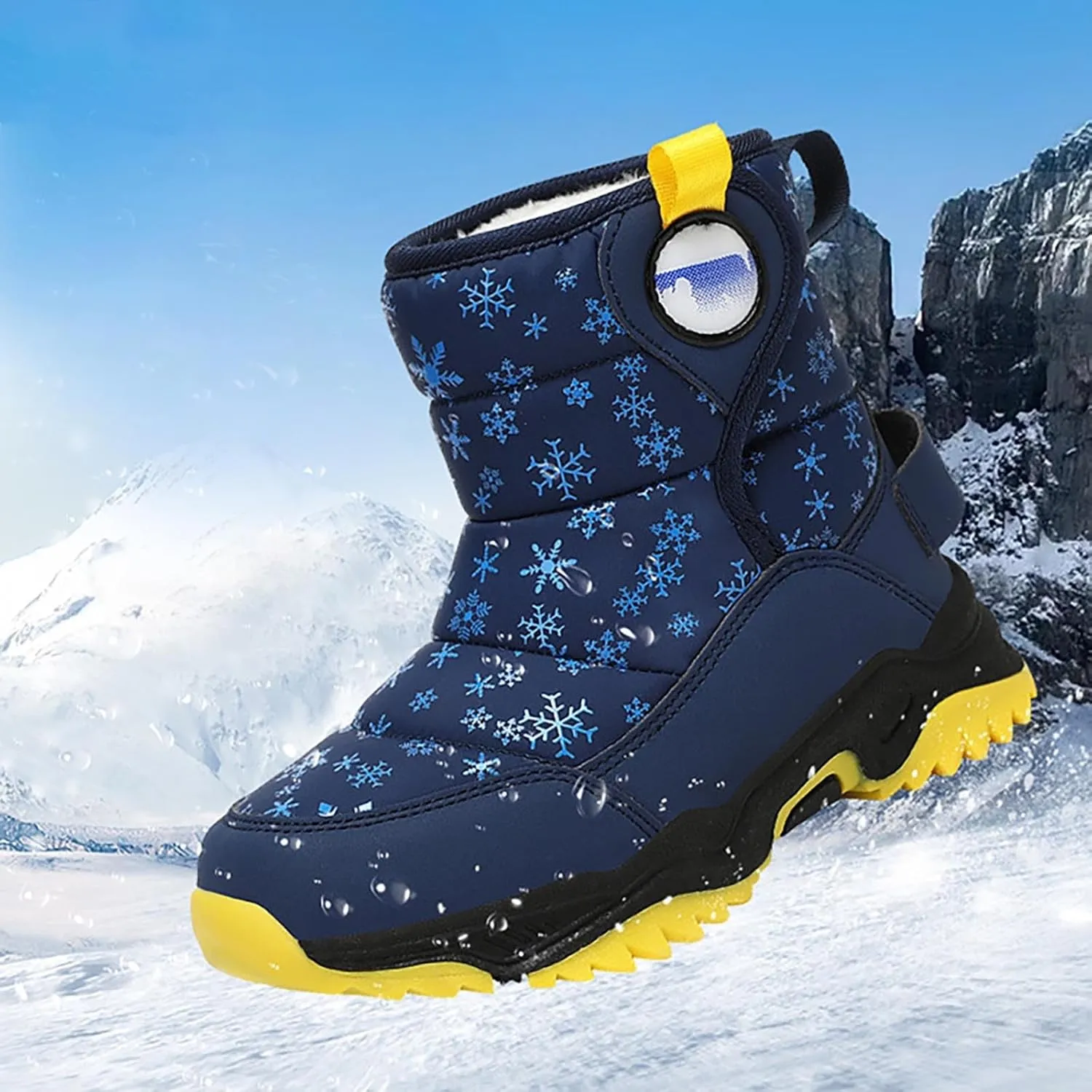 Unisex Boys Girls High-Top Snow Boots Kids Winter Warm Faux ?????? Lined Outdoor Sport Leather Kids Boots for Girls