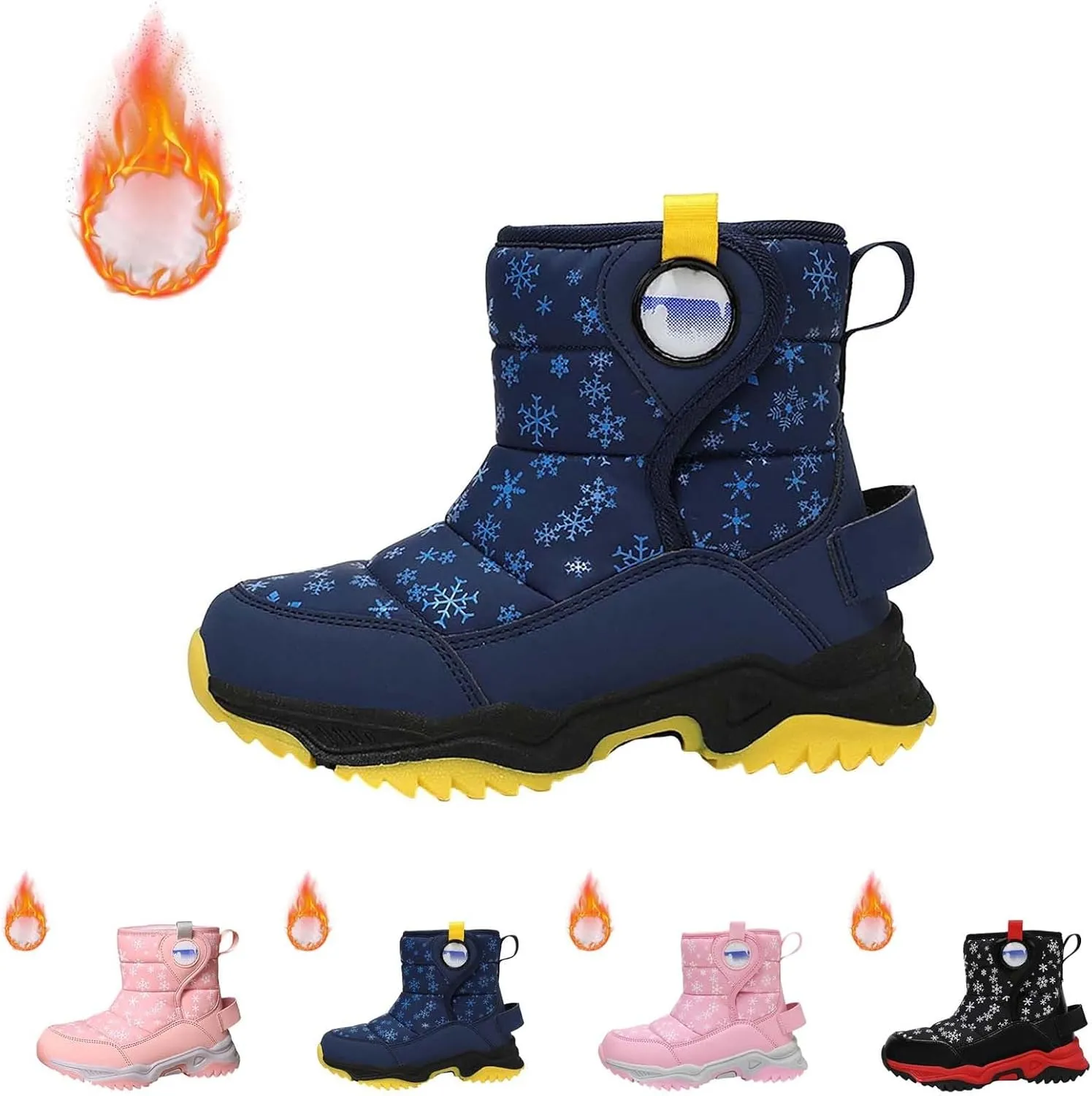 Unisex Boys Girls High-Top Snow Boots Kids Winter Warm Faux ?????? Lined Outdoor Sport Leather Kids Boots for Girls