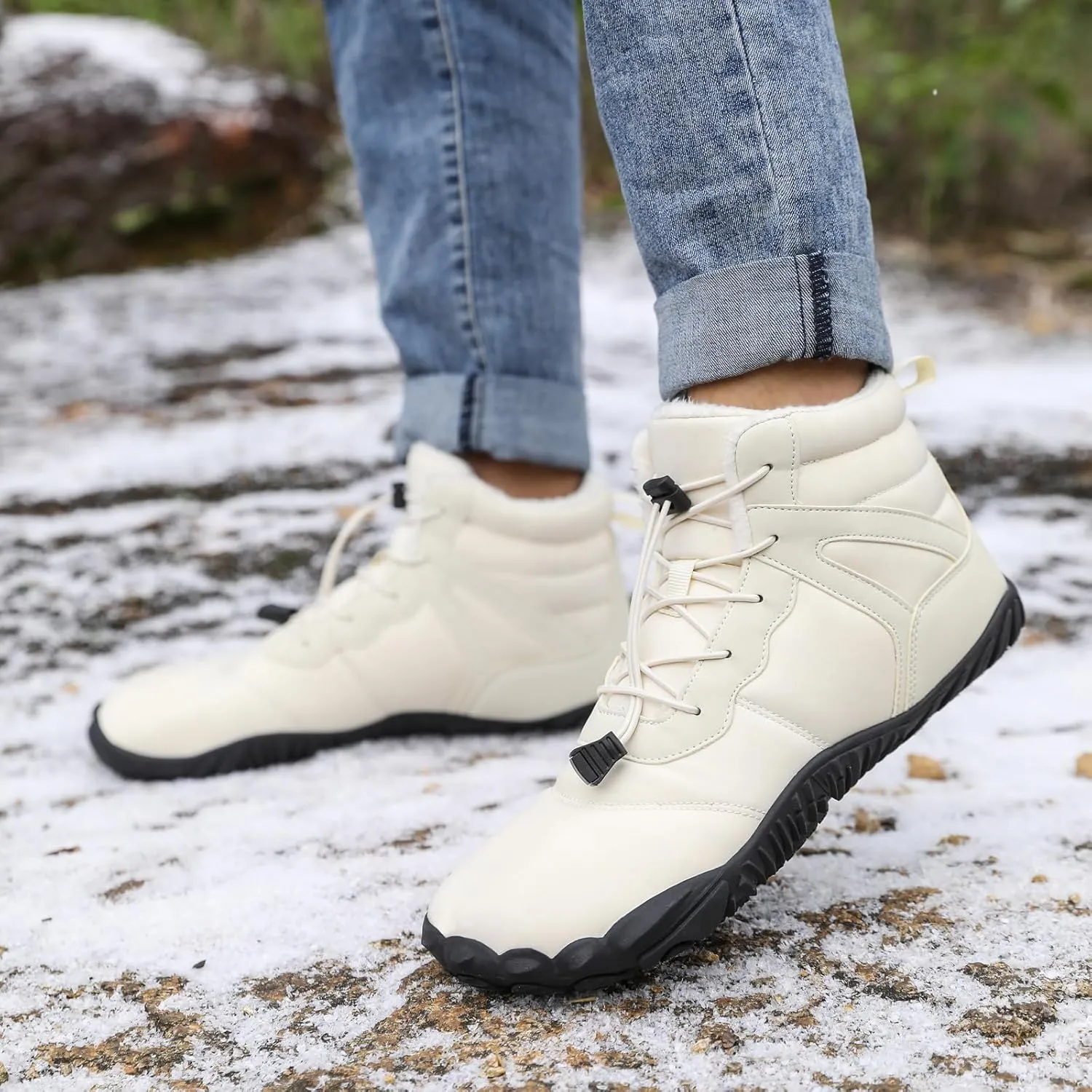 uSecee Hike Winter Footwear Barefoot Womens Mens Non-Slip & Waterproof Winter Barefoot Shoe Unisex Slip On Warm Zero Drop Snow Boot Walking Hiking Ankle Boots Fur Lined Minimalist Boots