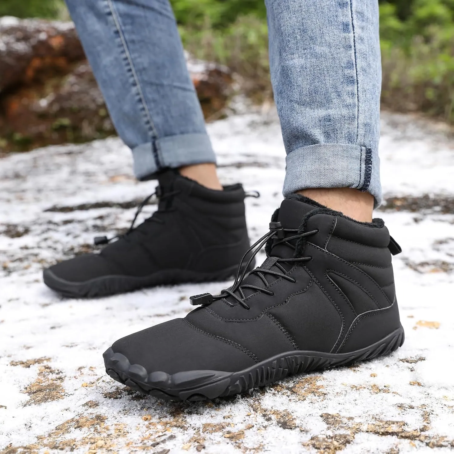 uSecee Hike Winter Footwear Barefoot Womens Mens Non-Slip & Waterproof Winter Barefoot Shoe Unisex Slip On Warm Zero Drop Snow Boot Walking Hiking Ankle Boots Fur Lined Minimalist Boots