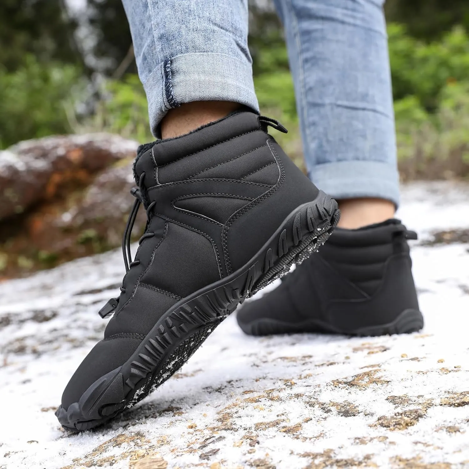 uSecee Hike Winter Footwear Barefoot Womens Mens Non-Slip & Waterproof Winter Barefoot Shoe Unisex Slip On Warm Zero Drop Snow Boot Walking Hiking Ankle Boots Fur Lined Minimalist Boots
