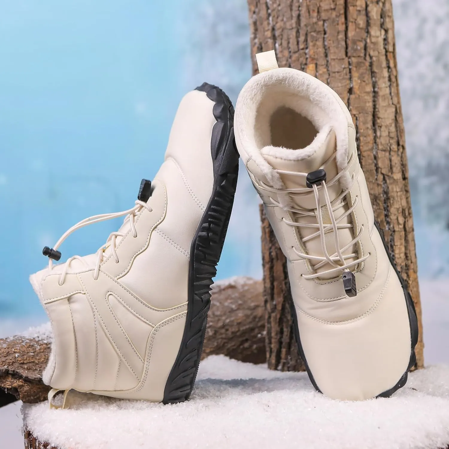 uSecee Hike Winter Footwear Barefoot Womens Mens Non-Slip & Waterproof Winter Barefoot Shoe Unisex Slip On Warm Zero Drop Snow Boot Walking Hiking Ankle Boots Fur Lined Minimalist Boots