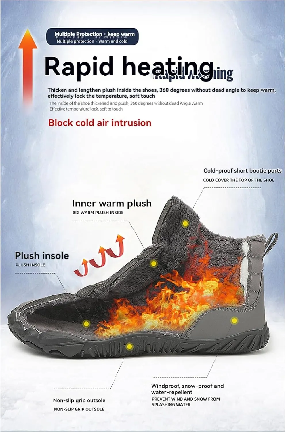 uSecee Hike Winter Footwear Barefoot Womens Mens Non-Slip & Waterproof Winter Barefoot Shoe Unisex Slip On Warm Zero Drop Snow Boot Walking Hiking Ankle Boots Fur Lined Minimalist Boots