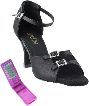 Very Fine Ballroom Latin Tango Salsa Dance Shoes for Women 1620 2.5-Inch Heel   Foldable Brush Bundle - Black Satin - 9