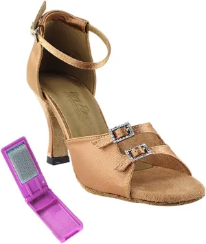 Very Fine Ballroom Latin Tango Salsa Dance Shoes for Women 1620 2.5-Inch Heel   Foldable Brush Bundle - Brown Satin - 7.5