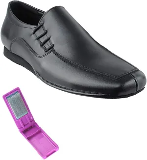 Very Fine Dance Shoes - Mens Latin, Rhythm, Waltz Ballroom Dance Shoes - SERO102BBX - Flat Heel and Foldable Brush Bundle - Black Leather - 8