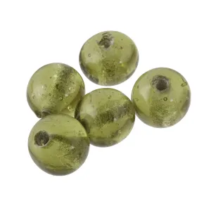 Vintage Chinese translucent olive green Peking Glass beads 10-11.5mm.  Pkg. of 4. b11-gr-2065